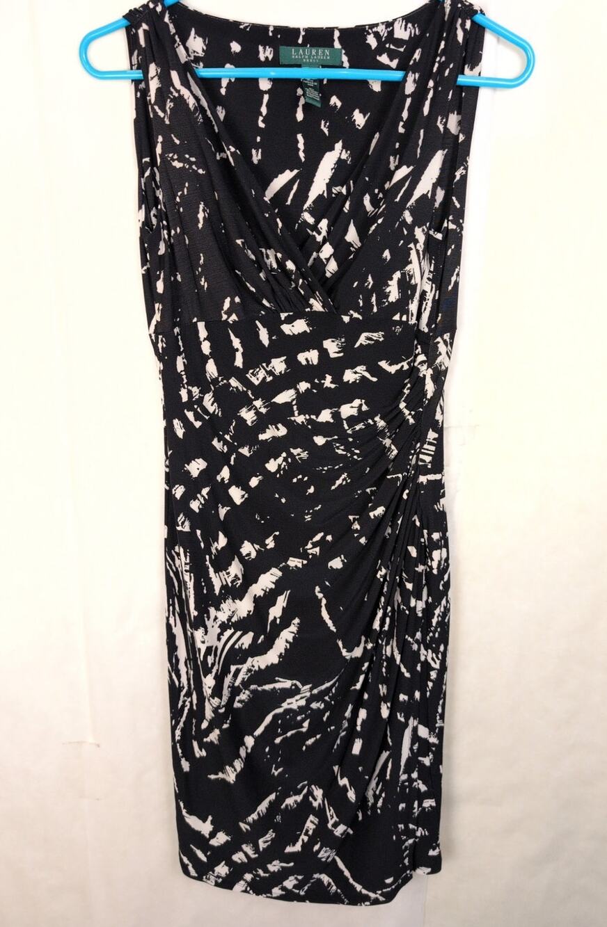 Lauren Ralph Lauren side ruched black and white stretch knit dress Size 4 Party